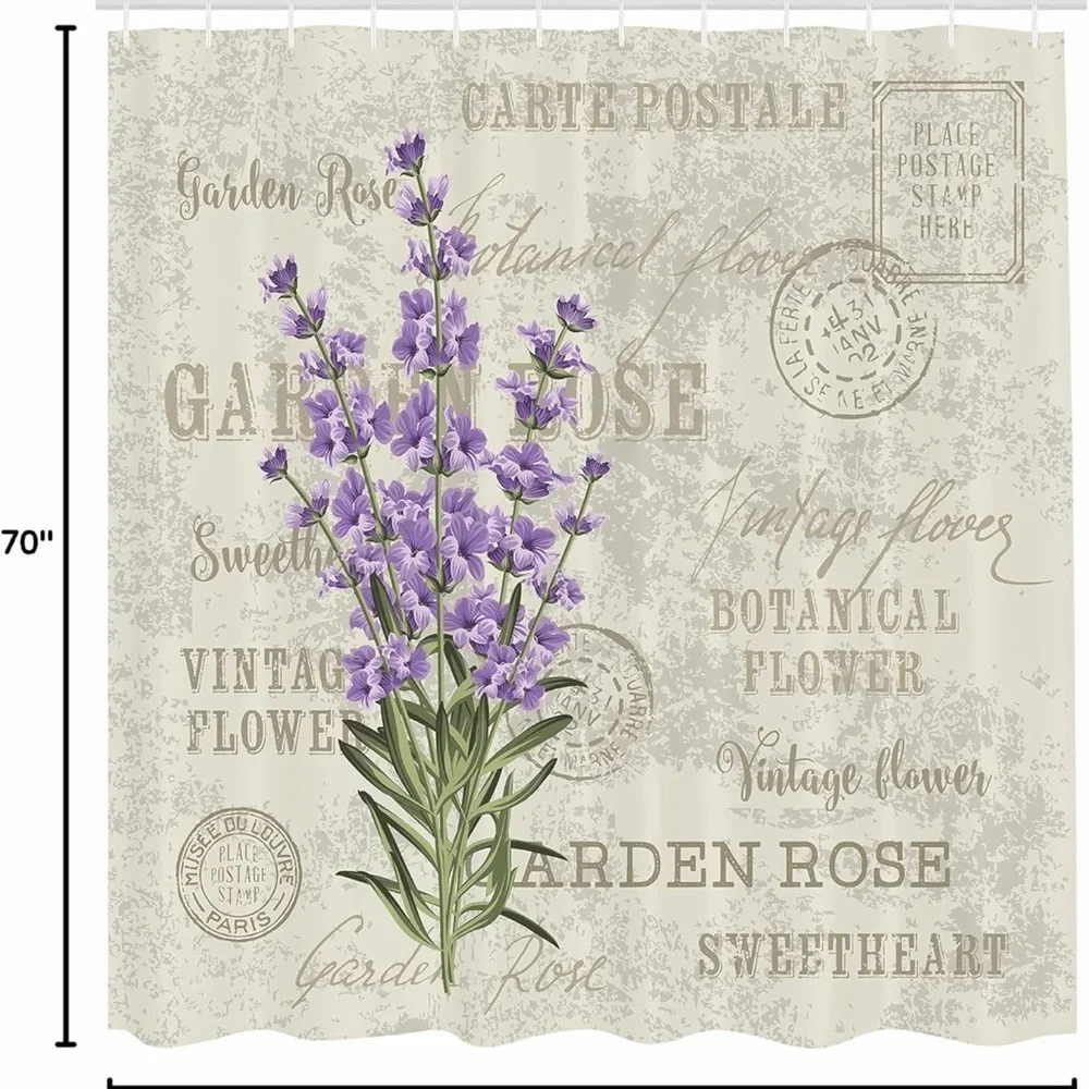 Vintage Lavender Botanical Shower Curtain with Purple Floral Design